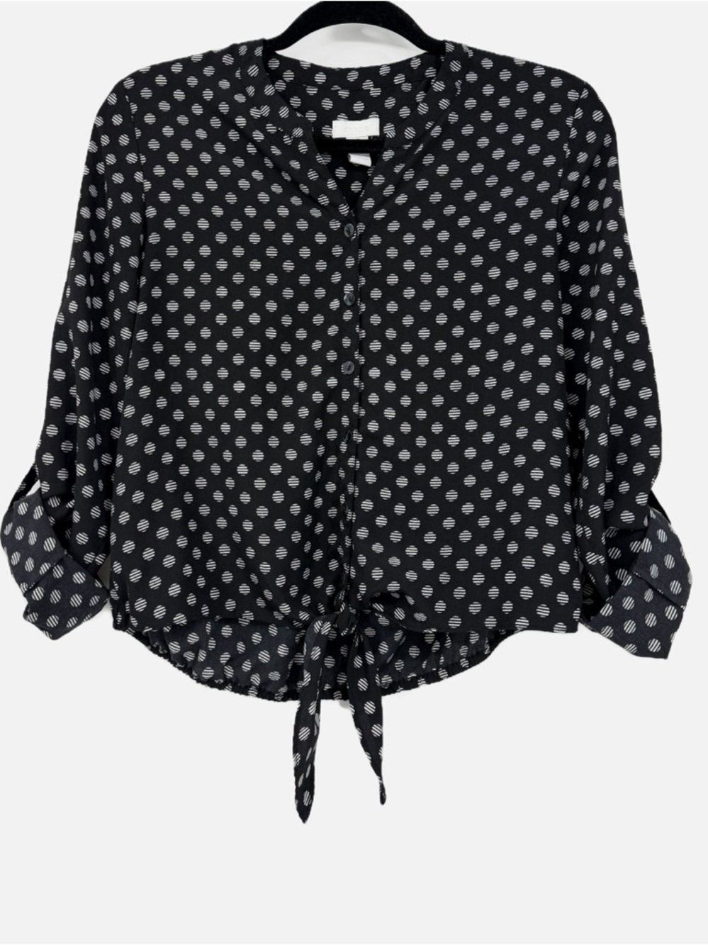 Chico’s Black & White Polka Dot Tie Front Blouse Size 0 Small